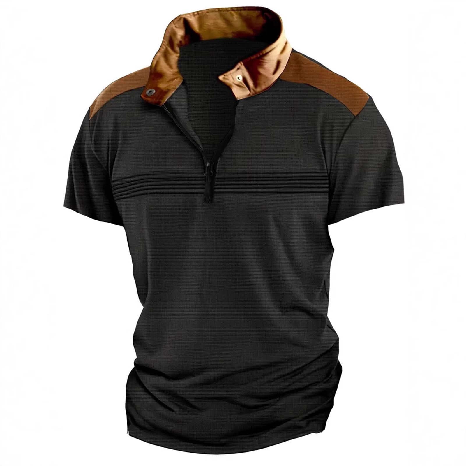 Men's Bowling Shirt Golf Polo Casual Daily Quarter Zip Short Sleeve Fashion Modern Stripes main image 0