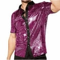 thumbnail image 1 of AHTJRT Men's Retro 70s Disco Outfit Metallic Sequin Short Sleeve Shirt Party Top with Button-Down Collar Purple 2XL, 1 of 3