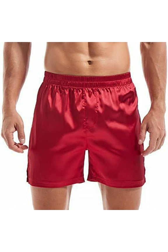 Men's Satin Boxer Shorts with Elastic Waist—Ideal for Lounge and Sleep Wear Red L