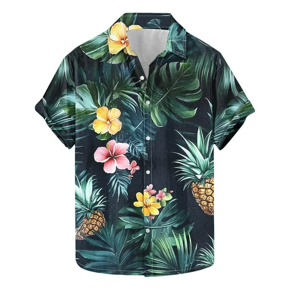 AHTJRT Men's Short Sleeve Button-Down Abstract Pineapple Geometry Island Adventures Multicolor 2XL