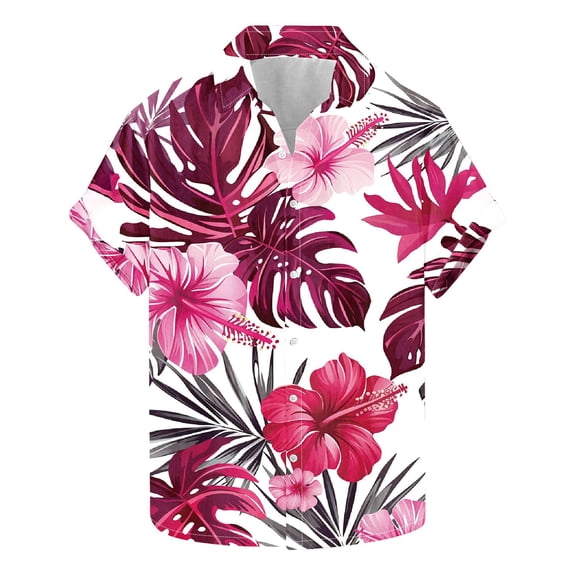 AHTJRT Men's Short Sleeve Button-Down Banana Leaf Textures Elegant Get-Togethers Multicolor S