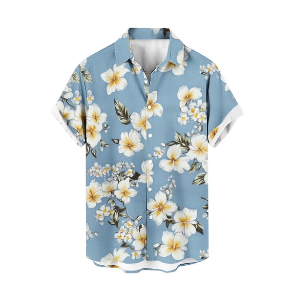 AHTJRT Men's Short Sleeve Button-Down Tropical Rainforest Layers Island Feasts Blue 4XL