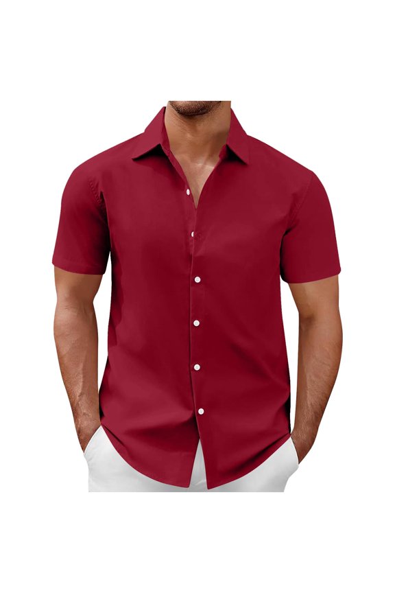 Men's Short Sleeve Casual Button Down Summer Beach Vacation Hawaiian Shirts Tops Red S