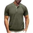 thumbnail image 1 of AHTJRT Men's Short Sleeve Henley Cotton T-Shirt Casual Button Summer Tees Tops Army Green L, 1 of 5
