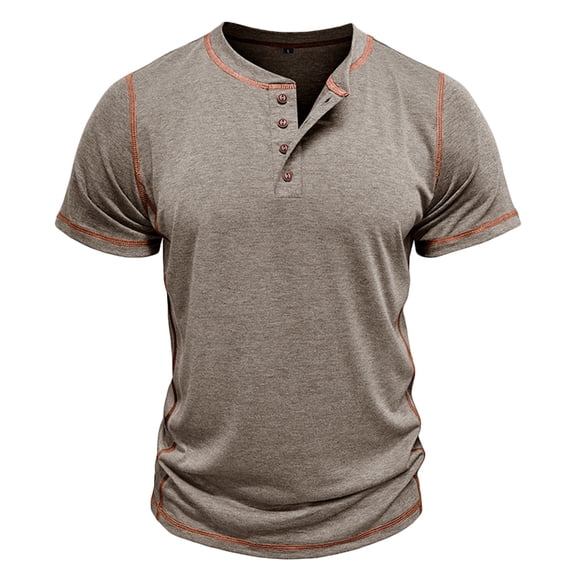 AHTJRT Men's Short Sleeve Henley T Shirt Casual Stylish Comfortable Soft with Contrast Stitching Button Up Front Relaxed Fit Blouse Khaki 2XL
