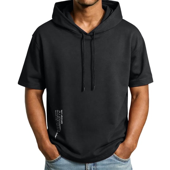 Wrtxtat Men's Short Sleeve Hoodie Lightweight Workout Gym Athletic Comfy Sweatshirt Solid Color Drawstrings Hooded T Shirts Dark Gray XL