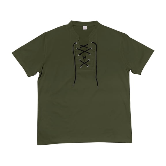 AHTJRT Men's Short Sleeve Lace Up Front T Shirt Trendy Unique St Out Design Soft Relaxed Fit Going Out Tees Army Green XL