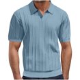 thumbnail image 1 of AHTJRT Men's Short Sleeve Round Neck Polo Shirts Fashion Striped Solid Color Casual Dressy Outdoor Tunic Tops Sky Blue S, 1 of 6