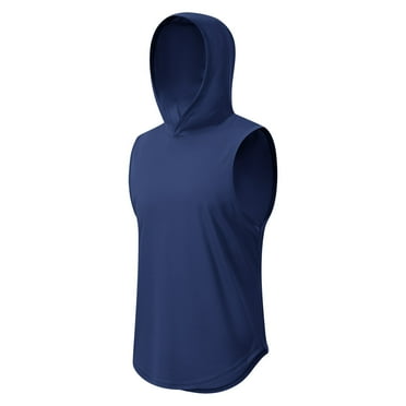 AHTJRT Men's Sleeveless Hooded Tank Top Lightweight Versatile Relaxed Fit Gym Tees Navy L