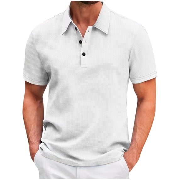 AHTJRT Men's Slim Fit Collared Casual Dress Shirt for Business and Golf with Short Sleeves White 3XL