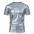 thumbnail image 1 of AHTJRT Men's Slim Fit Metallic Shiny Short Sleeve V Neck Blouse for Nightclub Party Wear Silver L, 1 of 8