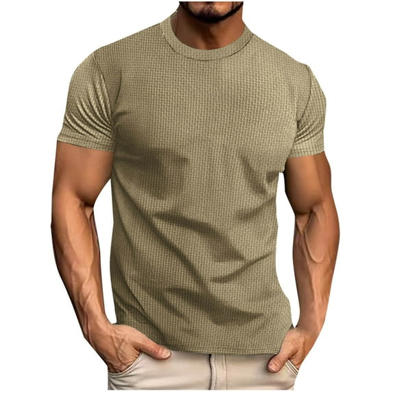 AHTJRT Men's Slim Fit Stretch Short Sleeve Crewneck T-Shirt for Casual Summer Wear Khaki XL