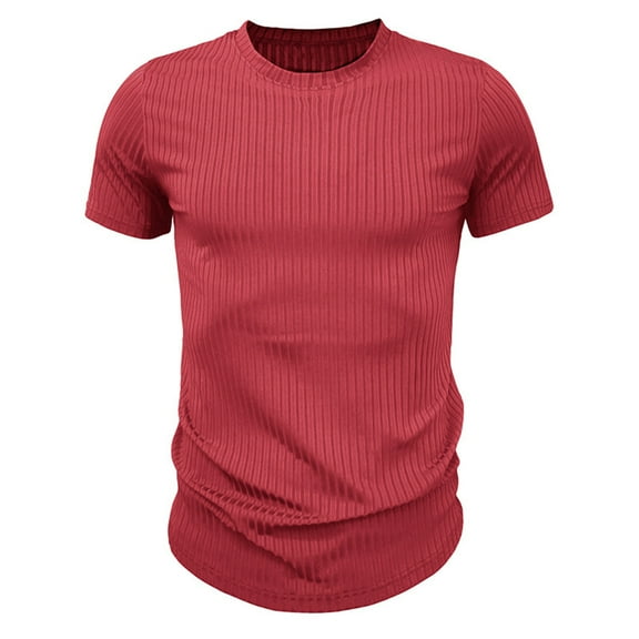AHTJRT Men's Slim Fit Stretchy Short Sleeve Crew Neck Ribbed Knit T-Shirt for Basic Style Wine 3XL