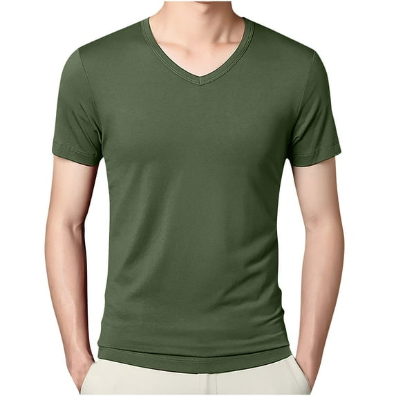 AHTJRT Men's Soft Short Sleeve Moisture Wicking V-Neck Workout Casual Athletic Gym Tee Tops Army Green L