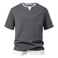 thumbnail image 1 of AHTJRT Men's Soft Stretch Lightweight Short Sleeve Casual Henley Pullover T-Shirt V Neck Basic Tees Tops Dark Gray L, 1 of 4