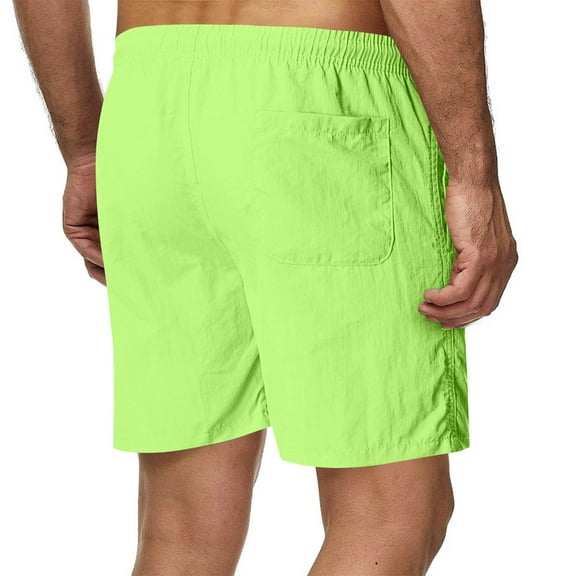 AHTJRT Men's Solid Color Swim Trunks Stretchy Twill Shorts with Elastic Waist and Pockets for Summer Beach Green L