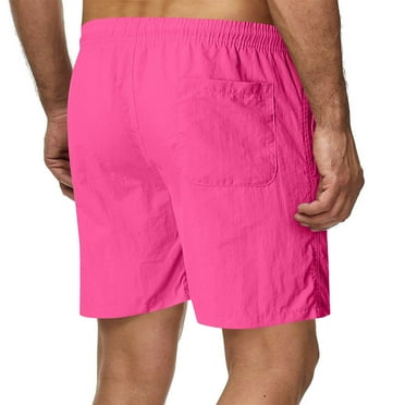 AHTJRT Men's Solid Color Swim Trunks Stretchy Twill Shorts with Elastic Waist and Pockets for Summer Beach Hot Pink L