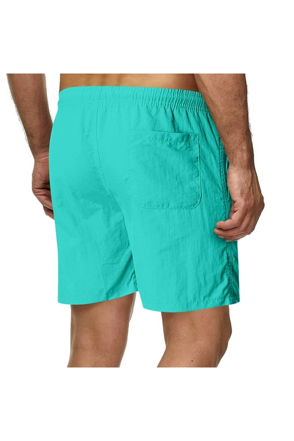 Men's Solid Color Swim Trunks Stretchy Twill Shorts with Elastic Waist and Pockets for Summer Beach Mint Green M