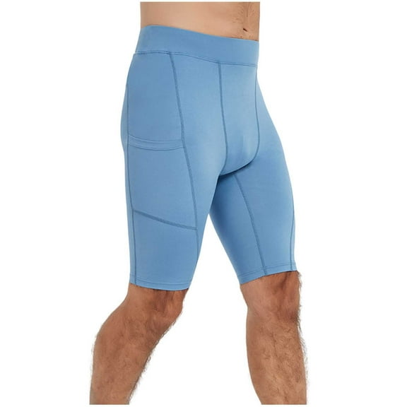 AHTJRT Men's Stretchy Athletic Slim Fit Shorts with Side Pockets—Perfect for Cycling and Outdoor Sports Shorts Blue M