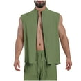thumbnail image 1 of AHTJRT Men's Stylish Comfy Casual Sleeveless Zip Up Cotton Linen Vest High Neck Lightweight Breathable Everyday Wear Layering Shirt Army Green S, 1 of 5
