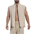 thumbnail image 1 of AHTJRT Men's Stylish Comfy Casual Sleeveless Zip Up Cotton Linen Vest High Neck Lightweight Breathable Everyday Wear Layering Shirt Beige S, 1 of 5