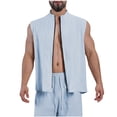 thumbnail image 1 of AHTJRT Men's Stylish Comfy Casual Sleeveless Zip Up Cotton Linen Vest High Neck Lightweight Breathable Everyday Wear Layering Shirt Sky Blue M, 1 of 5