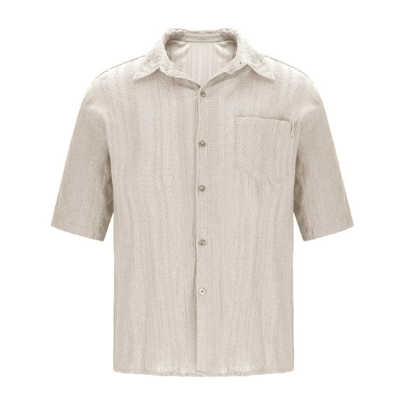 AHTJRT Men's Stylish Short Sleeve Button Down Shirt Casual Comfortable Classic Collar Chest Pocket Soft Tees White M