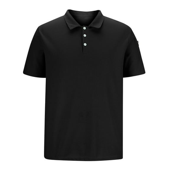 AHTJRT Men's Stylish Short Sleeve Golf Shirt Casual Lightweight Unique Shoulder Patch Detail Blouse Black L