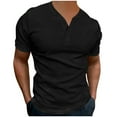 thumbnail image 1 of AHTJRT Men's Summer Beach Shirt Casual V-Neck Henley with Waffle Rib Texture Short Sleeve Basic Solid Top Black M, 1 of 5