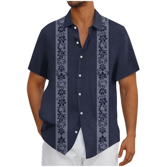AHTJRT Men's Summer Beach Shirt Shell Spiral Geometry Vibrant Coastal Styling Navy XL
