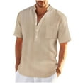 thumbnail image 1 of AHTJRT Men's Summer Casual Short Sleeve Henley T-Shirts Front Plain T-Shirt with Pocket Shirts Khaki L, 1 of 8