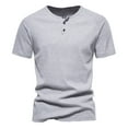 thumbnail image 1 of AHTJRT Men's Summer Casual Short Sleeve Solid Button Up Crewneck Henley T-Shirts Pullover Tees Gray M, 1 of 4