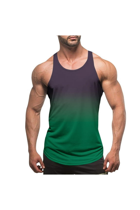 Men's Summer Dip-Dye Cotton Tank - Sleeveless Round Neck Casual Top for Warm Days Green M