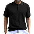 thumbnail image 1 of AHTJRT Men's Summer Quarter Button Down Plaid Short Sleeve T-Shirt for Casual Wear Black M, 1 of 6