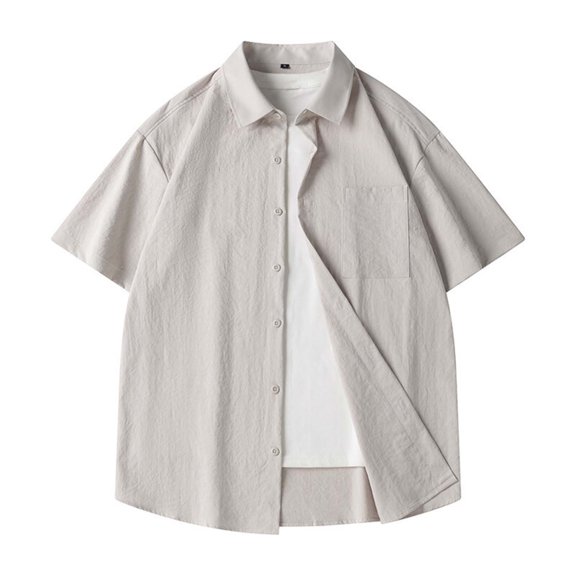 AHTJRT Men's Summer Short Sleeve Solid Dress Shirts Lightweight Comfy Work Casual Button Down Shirts with Pocket Khaki 3XL