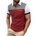 thumbnail image 1 of AHTJRT Men's Summer Slim Fit Muscle Shirt Casual Short Sleeve T-Shirt with Contrast Color Stitching Stripe Wine XL, 1 of 8