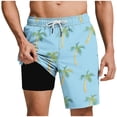 thumbnail image 1 of AHTJRT Men's Swim Trunks Built-In Shorts 2 in 1 Lightweight Elastic Drawstring Waist Summer Shorts Knee Length Quick Dry Beach Shorts Fashion Hawaiian Floral Print Bottoms Blue#02 XXXL, 1 of 7