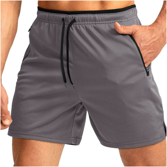 AHTJRT Men's Swim Trunks Quick-Dry Beach Shorts with Zipper Pockets & Mesh Lining for Comfort Gray S