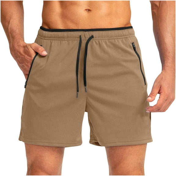 AHTJRT Men's Swim Trunks Quick-Dry Beach Shorts with Zipper Pockets & Mesh Lining for Comfort Khaki 2XL