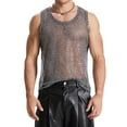 thumbnail image 1 of AHTJRT Men's Trendy Fashionable Sleeveless Mesh Tank Top Round Neck Sheer Design Bold Statement Going Out Clubwear Shirt Black L, 1 of 8