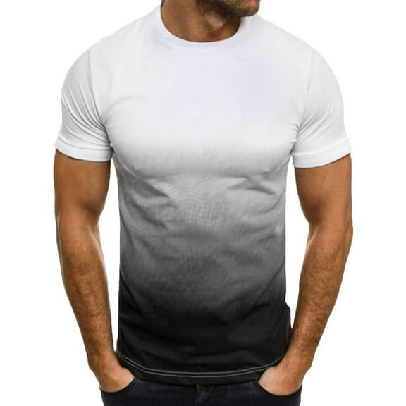 AHTJRT Men's Trendy Gradient Graphic Tees Short Sleeve Workout T-Shirts Casual Big and Tall Fit Clothing White XL