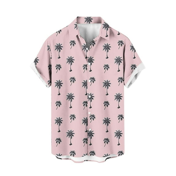 AHTJRT Men's Tropical Hawaiian Button Down Short Sleeve V Neck Collar Resort Shirt Multicolor XL