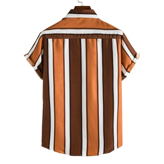 AHTJRT Men's Vintage Hawaiian Shirt Striped Short Sleeve Relaxed Fit Casual Summer Beach Top with Lapel Coffee M