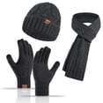 thumbnail image 1 of AHTJRT Men's Winter Beanie Hat Scarf Gloves Warm Cable Knit Long Scarves Fleece Slouchy Beanie Touchscreen Mittens 3 in 1 Set Dark Gray Free Size, 1 of 3