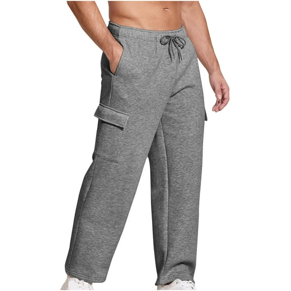 AHTJRT Mens Baggy Cotton Sweatpants Casual Loose Jogging Gym Workout Pants Wide Leg with Pockets Dark Gray M