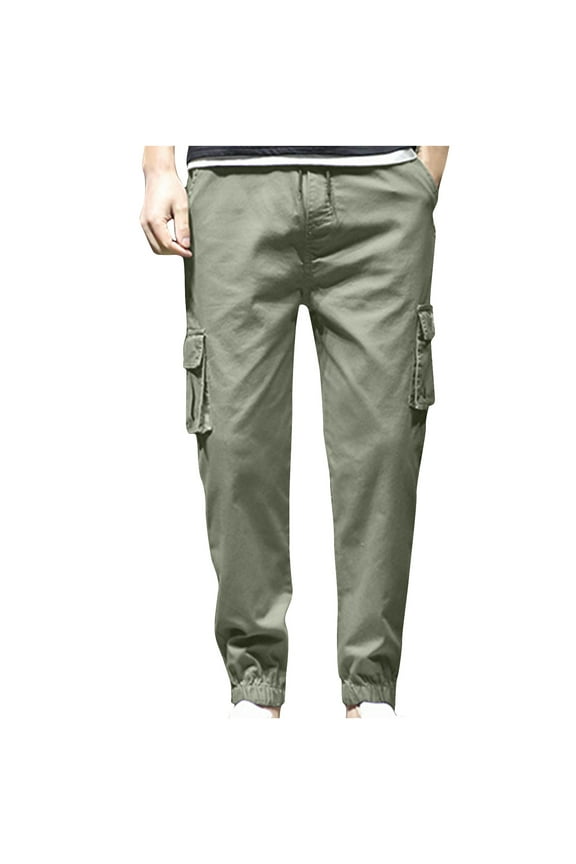Mens Big Tall Elastic Waist Cargo Jogger Pants Casual Jogging Trousers Bottom Army Green L