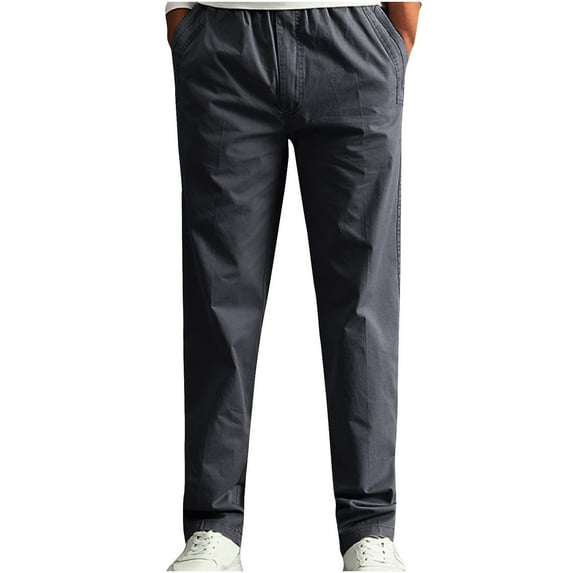 AHTJRT Mens Big Tall Jogger Sweatpants Elastic Bottom Casual Athletic Classic Fit Multi Pockets Track Pants Dark Gray L