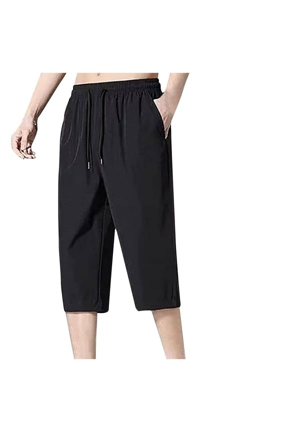 Mens Breathable Lightweight Summer Running Capris Quick Dry Capri Pants with Pockets Black 3XL