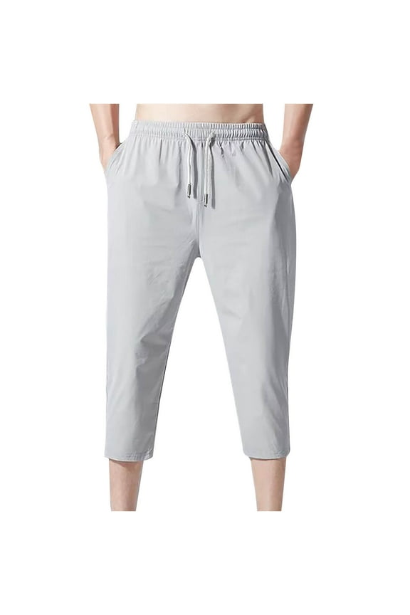 Mens Breathable Lightweight Summer Running Capris Quick Dry Capri Pants with Pockets Gray M