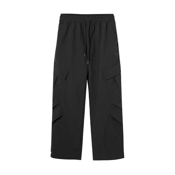 AHTJRT Mens Cargo Pants Relaxed Fit Sport Pants Jogger Sweatpants Drawstring Outdoor Trousers with Multi-Pockets Black 3XL
